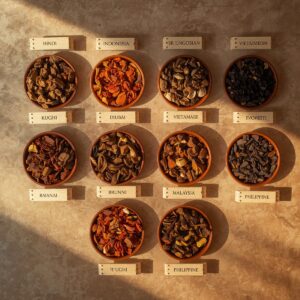 Agarwood chips from different origins — Hindi, Indonesian, Vietnamese, Brunei oud available in Dubai