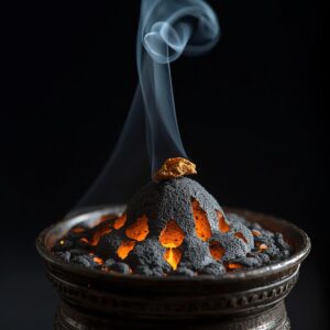 Burning pure agarwood chips on a mabkhara