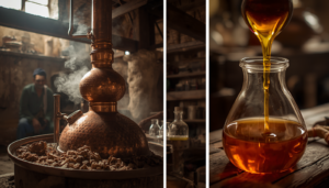 How dehnal oud oil is made - traditional steam distillation of agarwood chips Purpose