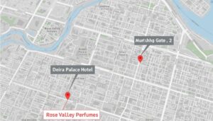 Rose Valley Perfumes location map Murshid Bazar Deira Dubai both branches