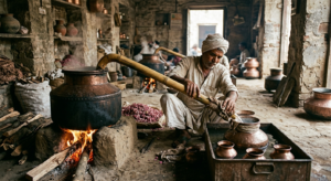 traditional deg-bhapka copper pot distillation setup in Kannauj