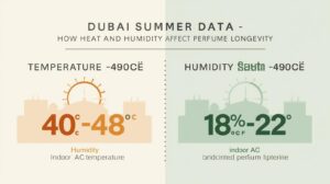 Dubai summer climate data - how heat and humidity affect perfume longevity.