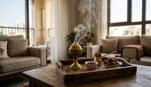 Benefits of burning bukhoor at home - Arabian incense and Arabic coffee in a Dubai home