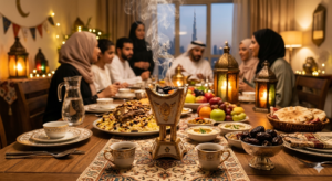 Bukhoor burning during Ramadan Iftar gathering in Dubai