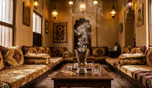Bukhoor burning in an Emirati majlis - Arabian incense cultural tradition in Dubai UAE Purpose