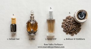 The 4 types of oud perfume in Dubai - Dahn Al Oudh, attar, EDP, and bukhoor