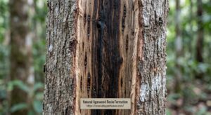 Aquilaria tree heartwood showing natural agarwood resin formation