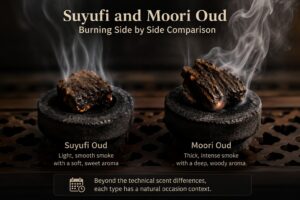 Suyufi and Moori oud burning side by side comparison