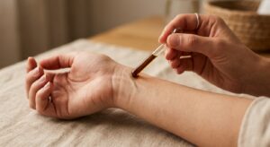Correct technique for applying an Oud Ma Attar Dubai blend to pulse points