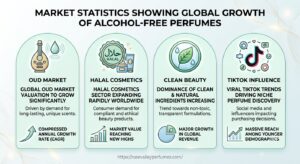 Market statistics showing global growth of alcohol-free perfumes