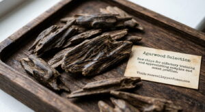 Raw agarwood chips used for training the nose to recognize oud scent profiles